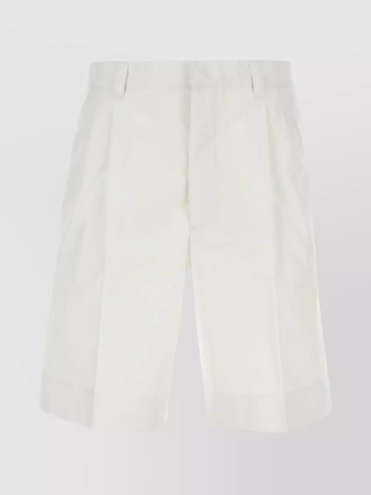 Shop Prada Inverted Pleat Cotton Bermuda Shorts In White