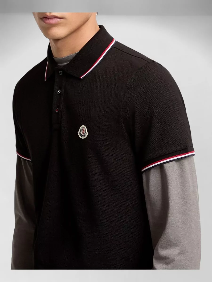 Moncler Cotton Pique Polo Shirt Tricolor Accents