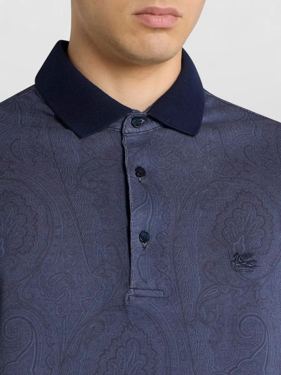 Etro Roma Paisley Pattern Polo Shirt Ribbed Collar