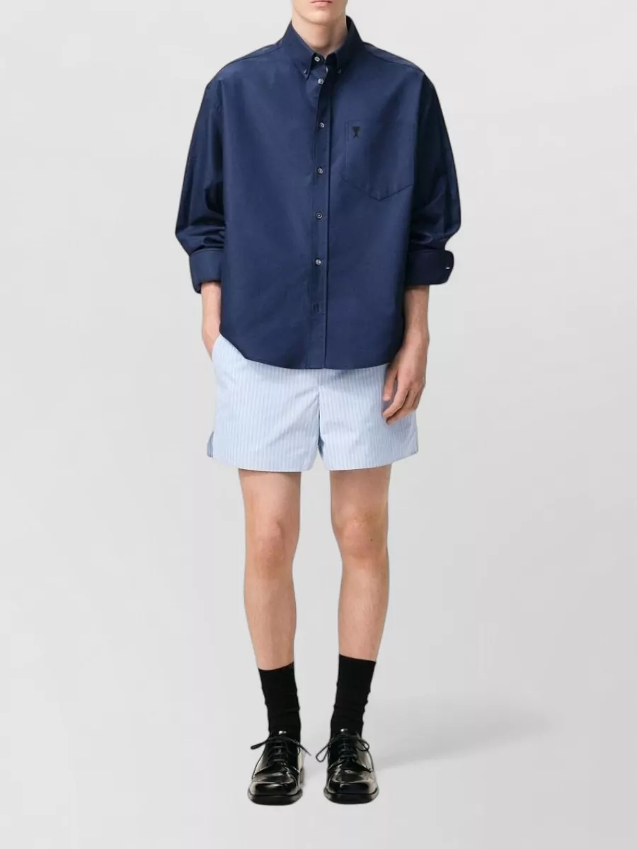 Ami Paris Striped Cotton Chino Shorts