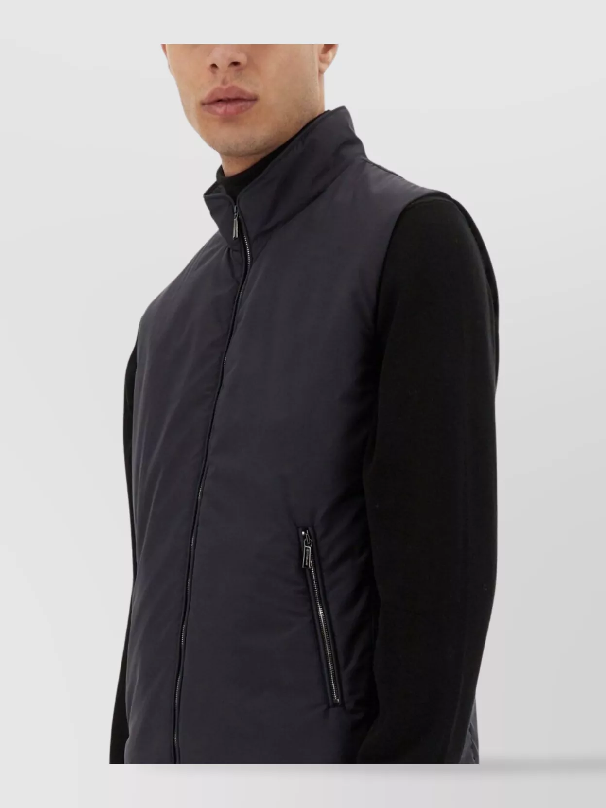 Moorer Sleeveless High Collar Side Pockets