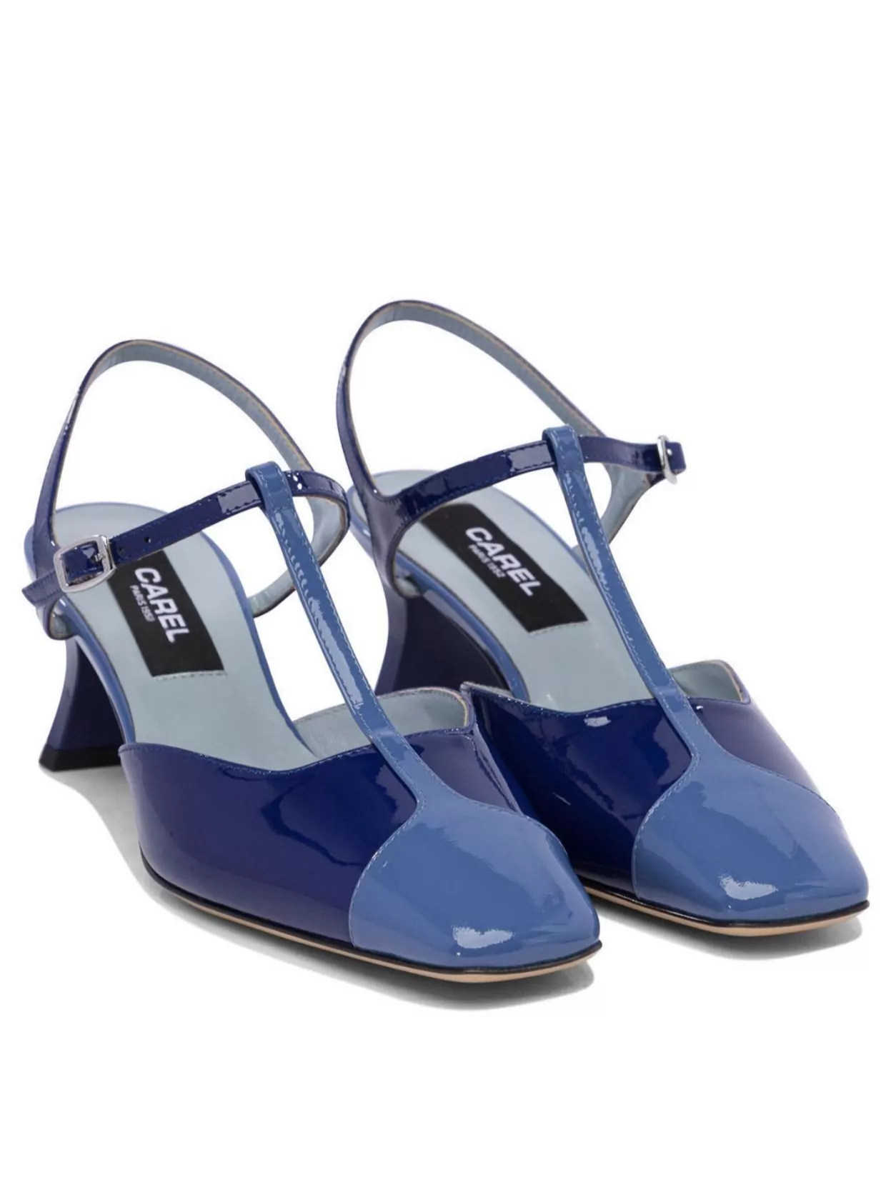 Carel Glossy Pointed Slingback T-Bar Sandals