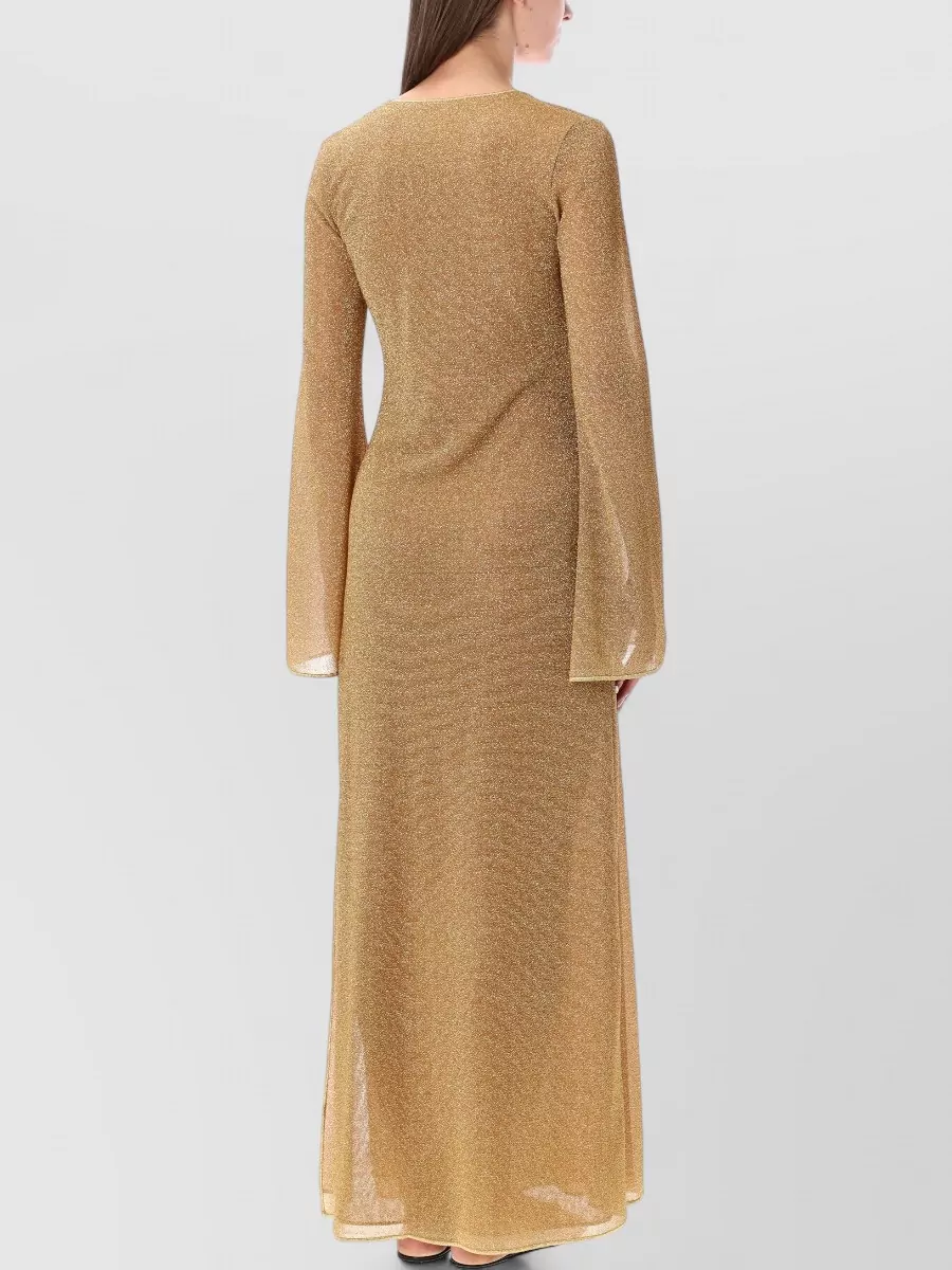 Oséree Metallic Knit V-Neck Long-Sleeve Maxi Kaftan