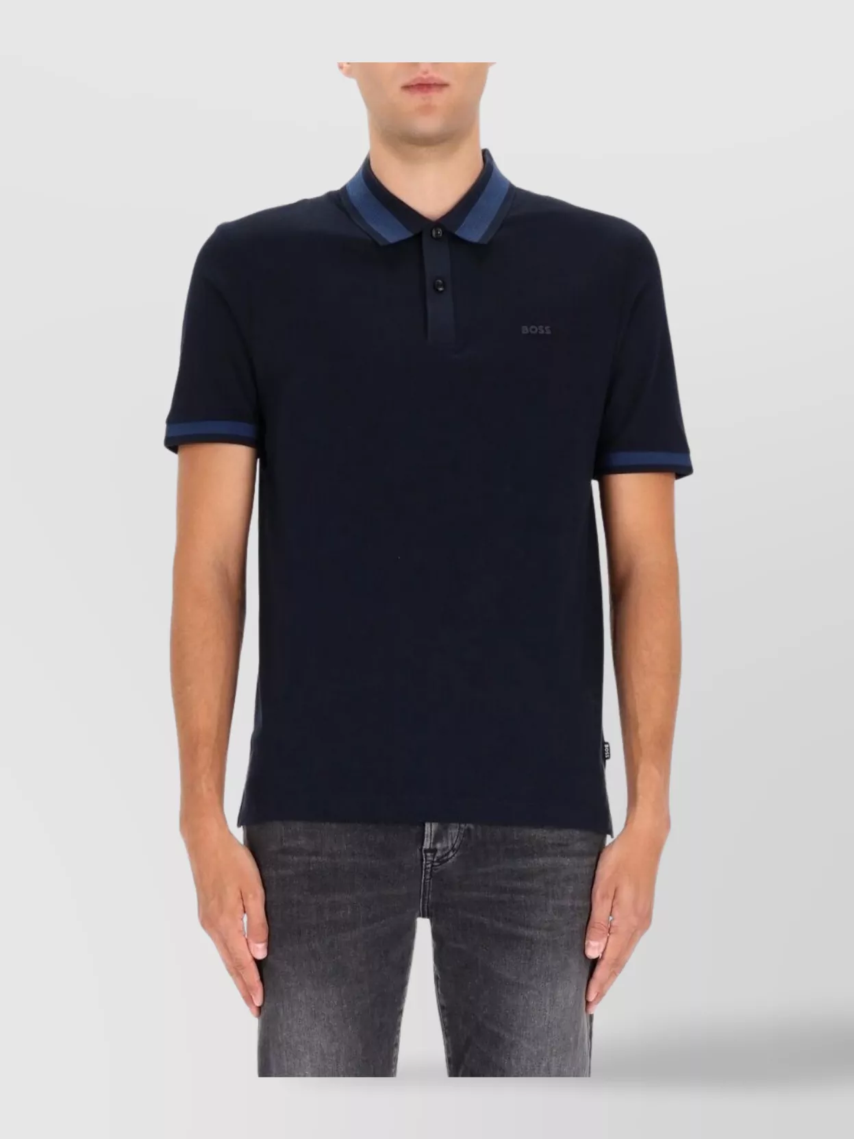 Boss Polo Shirt With Ribbed Cuffs And Short Sleeves