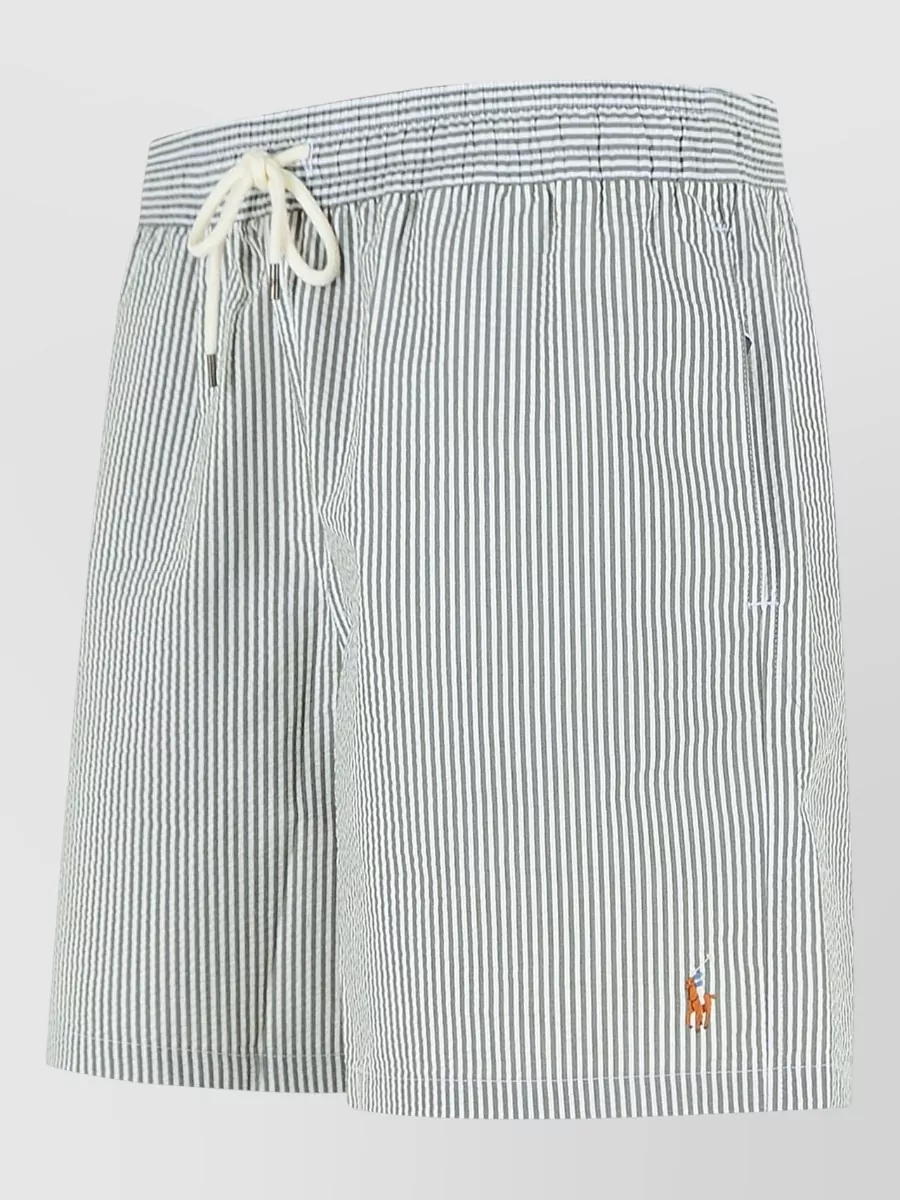 Polo Ralph Lauren Cotton Blend Swimsuit Striped Pattern Waistband Pocket