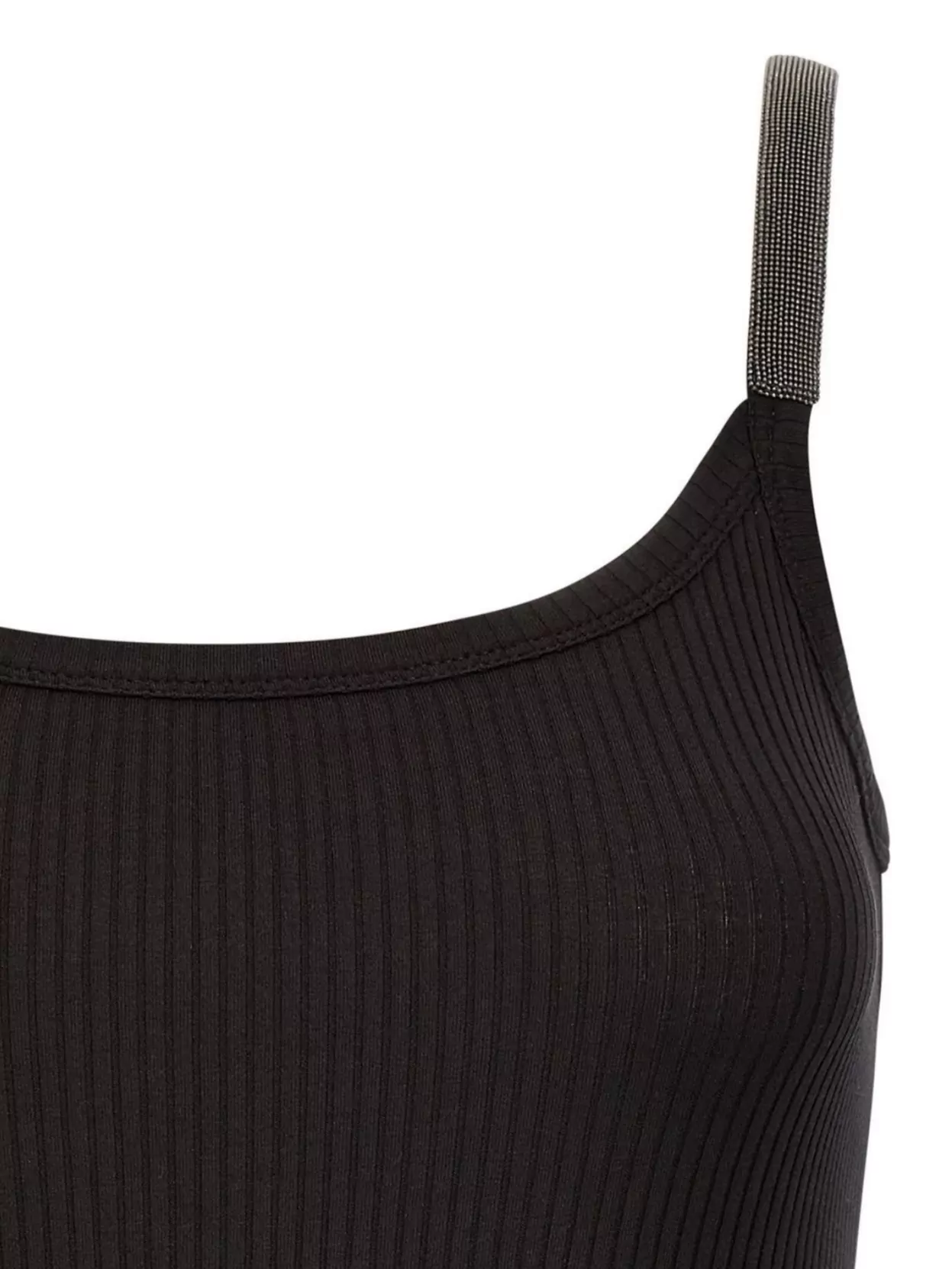 Brunello Cucinelli Stretch Cotton Ribbed Jersey Top With Precious Straps