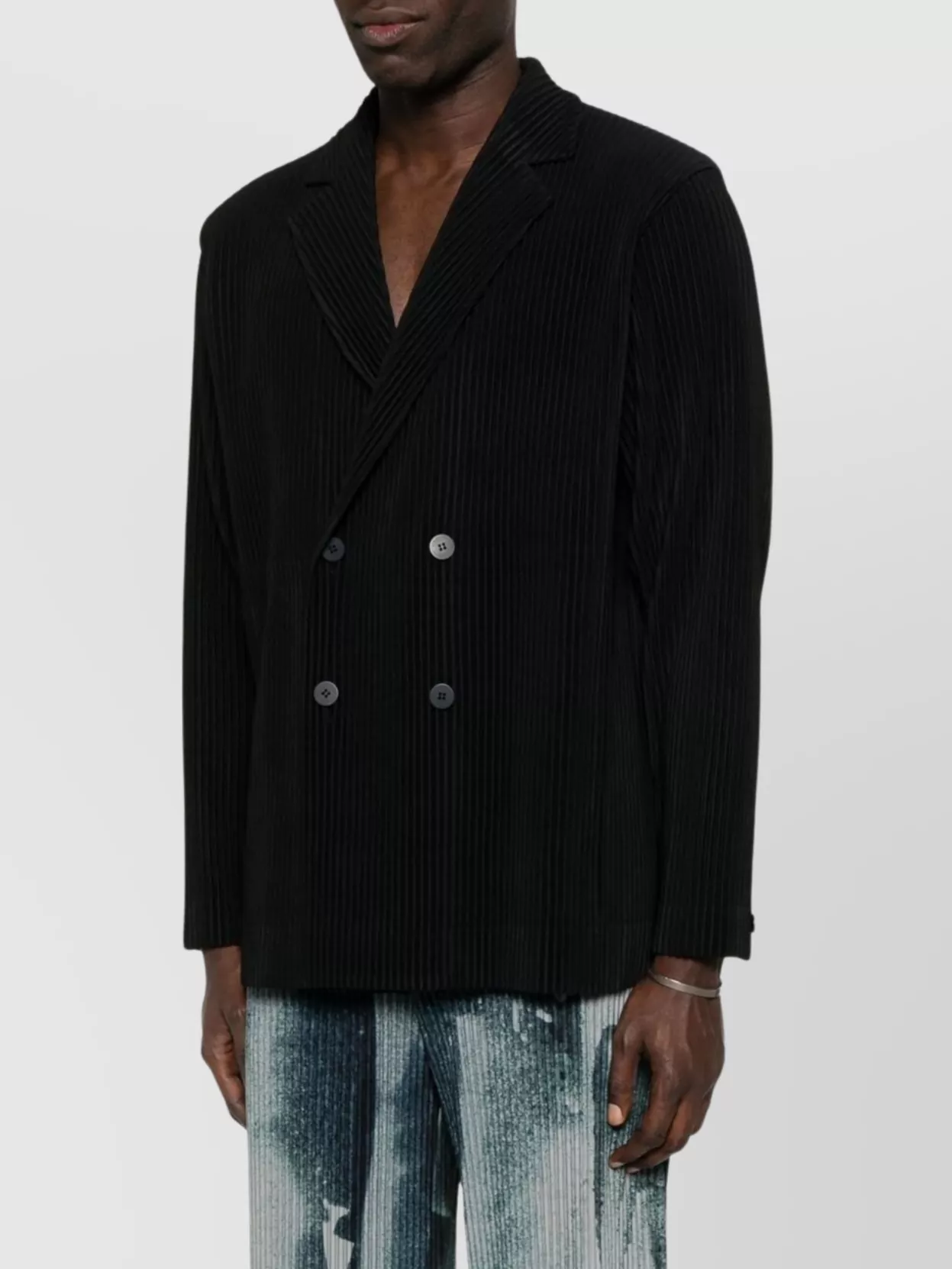 Issey Miyake Double-breasted Textured Fabric Jacket In Black