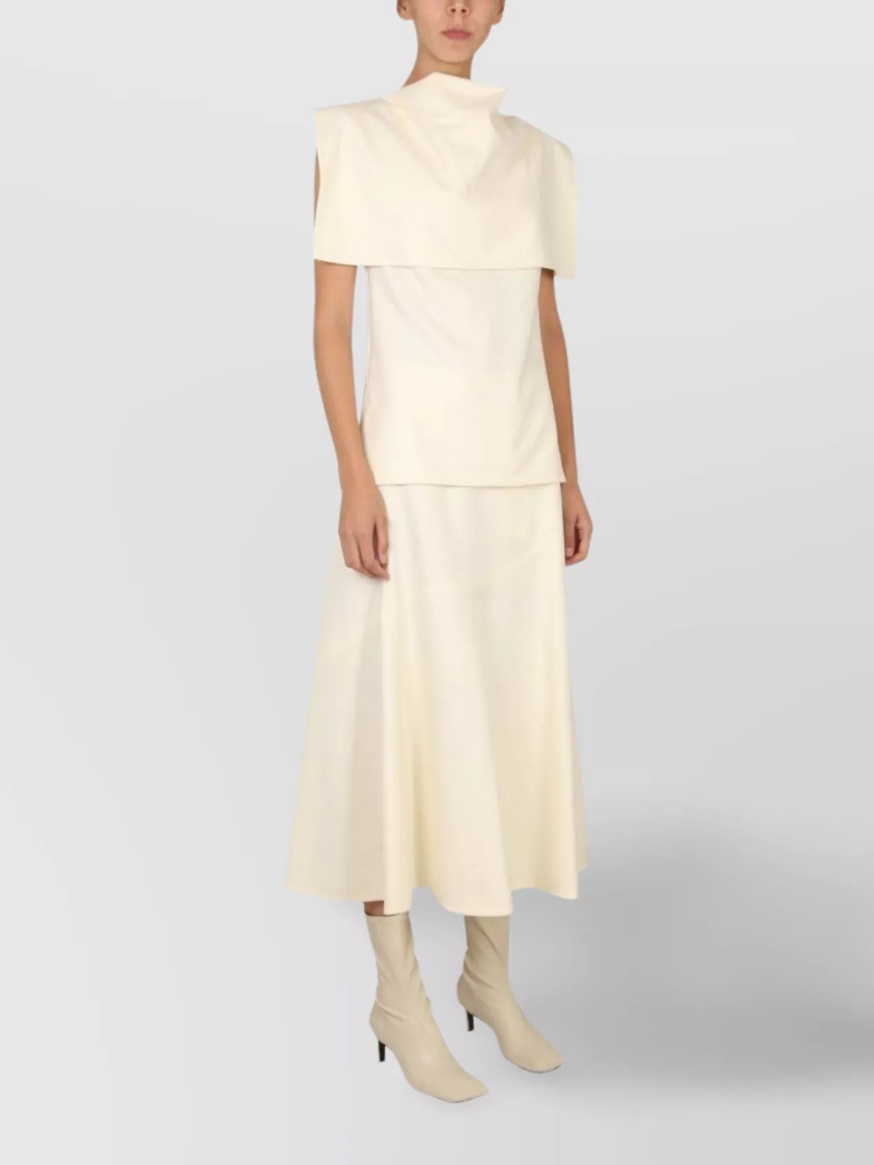 Jil Sander Wool Cape Overlay High Neck Tops