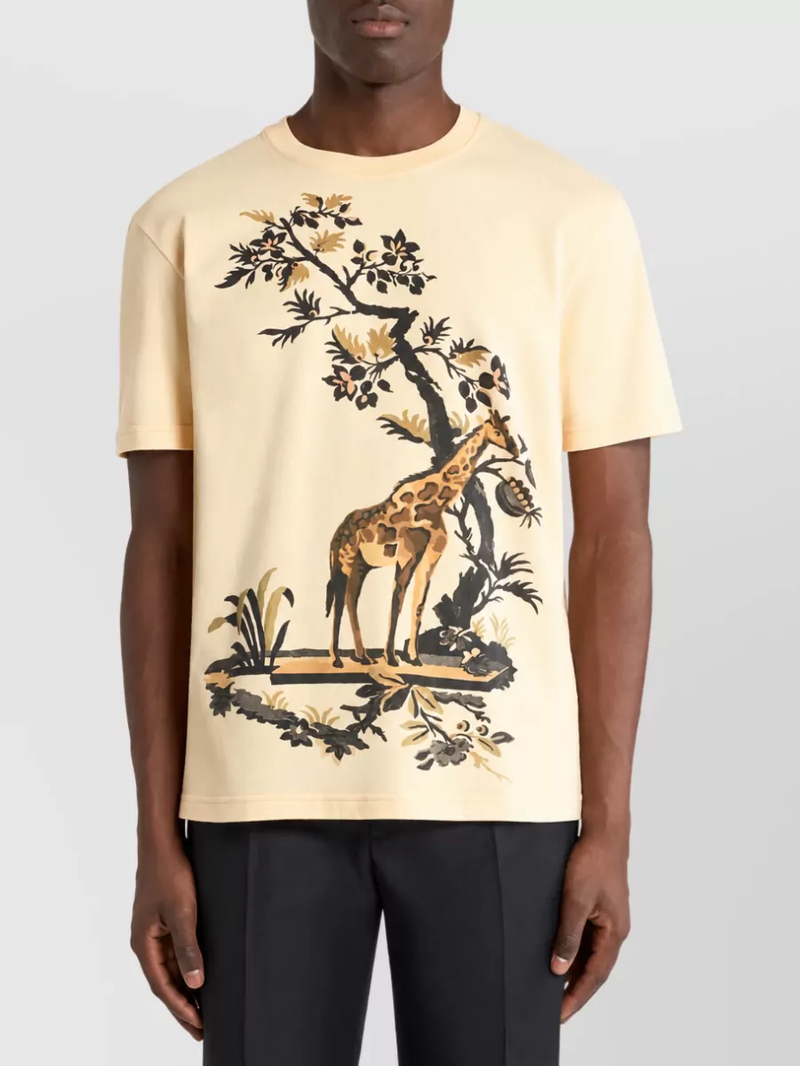Etro Giraffe Print Cotton Jersey Short Sleeve T-Shirt