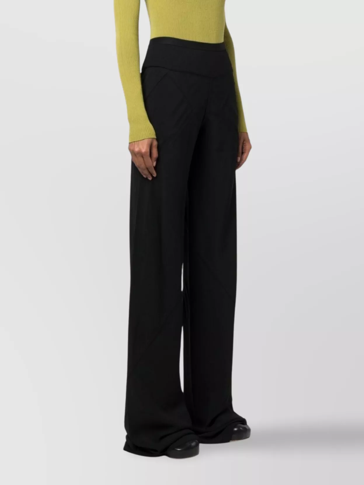 Rick Owens Wide-leg Trousers Ribbed Waistband In Black