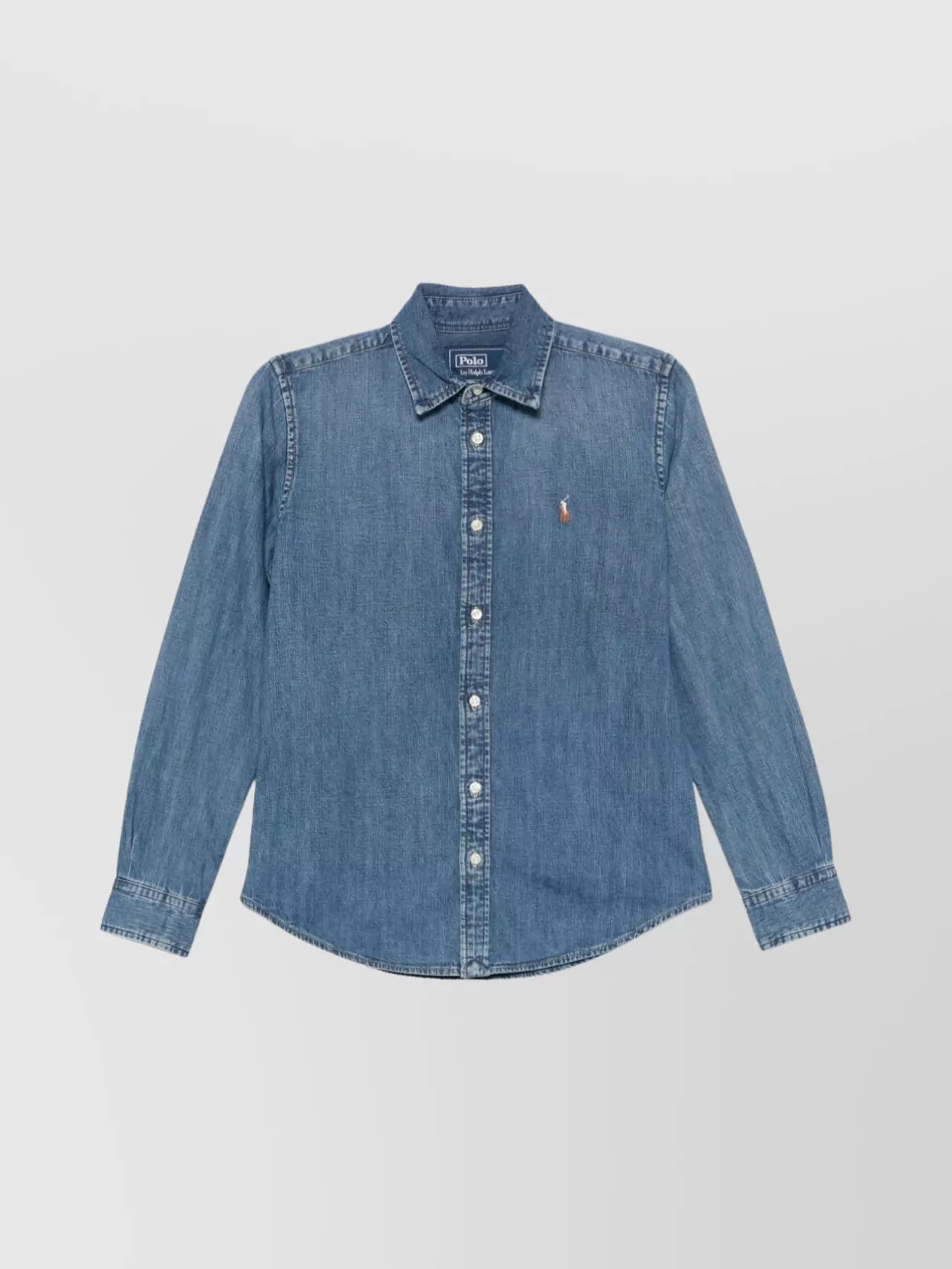Ralph Lauren Cotton Shirt With Long Sleeves And Curved Hem In Blue