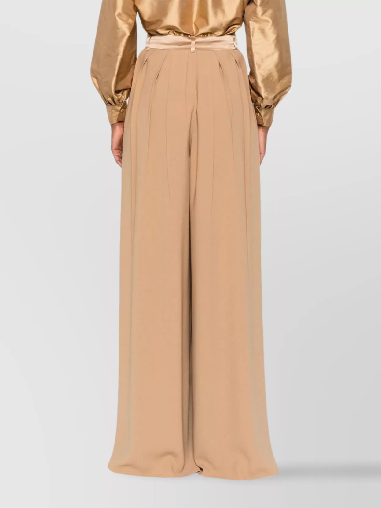 Max Mara High Waist Wide Leg Satin Trousers In Brown