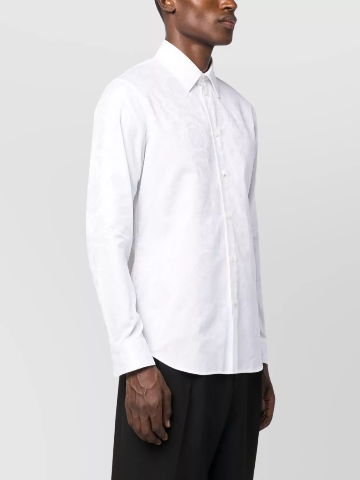Versace Curved Collar Hem Long Sleeves Button-Down Jacquard