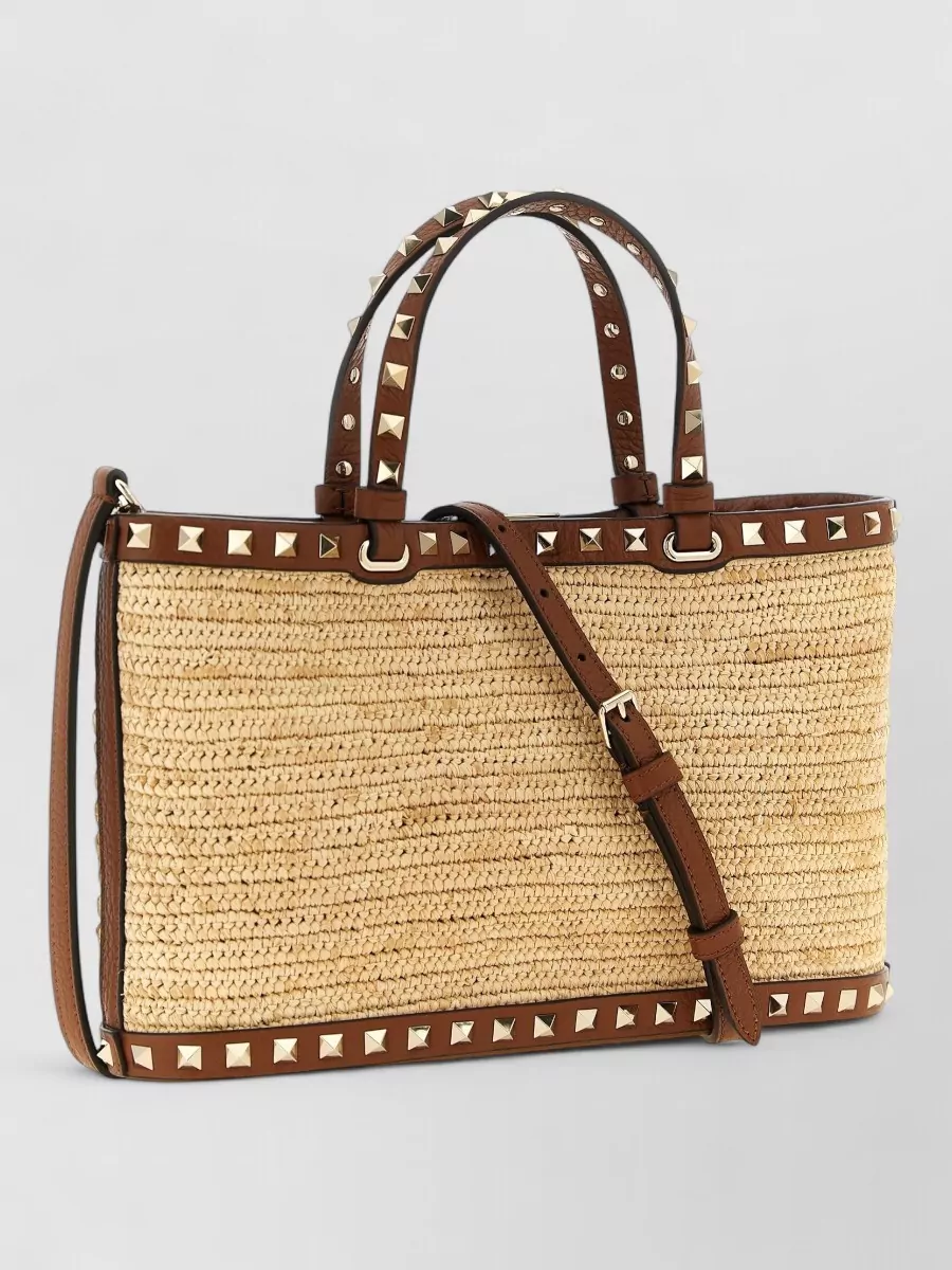 Valentino Garavani Rockstud Spike Small Raffia Tote Bag