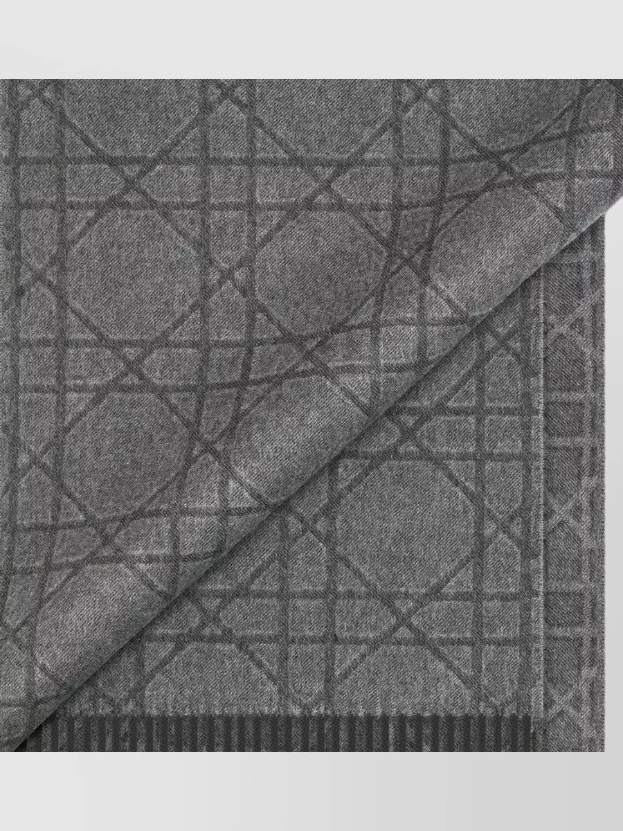Christian Dior Geometric Rectangle Scarf Fringed Ends