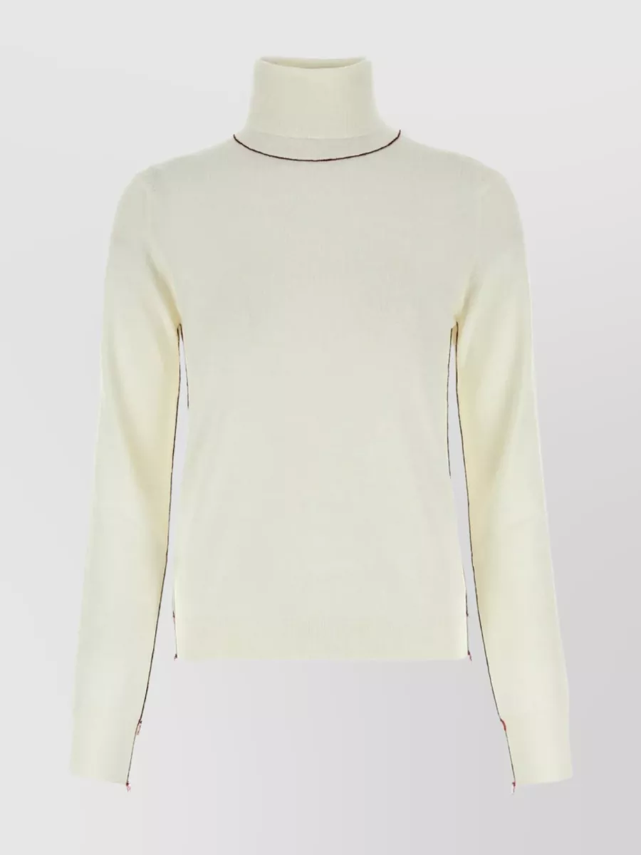 Shop Maison Margiela Streamlined Wool Turtleneck With Décortiqué Trimmings In Cream
