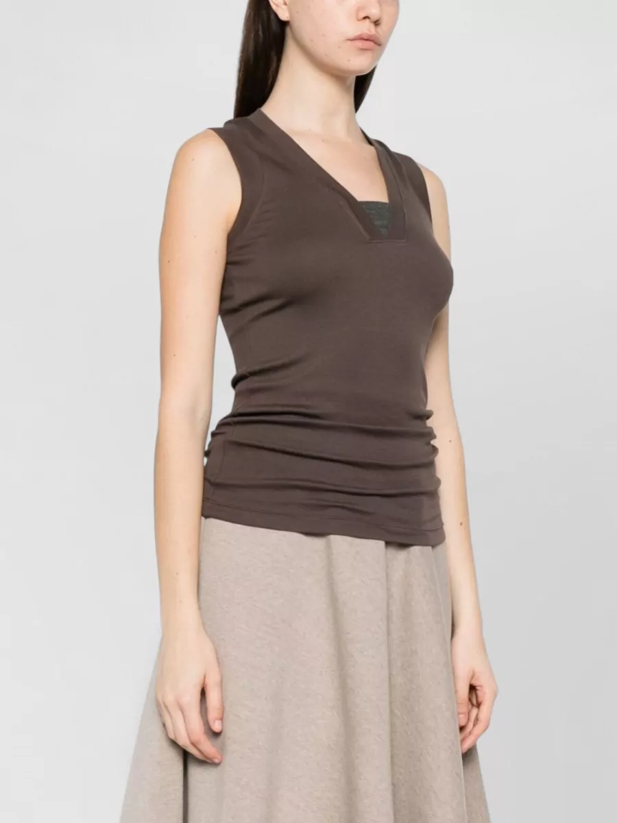 Brunello Cucinelli Cotton Tank V Neck Stretch Ribbed Top