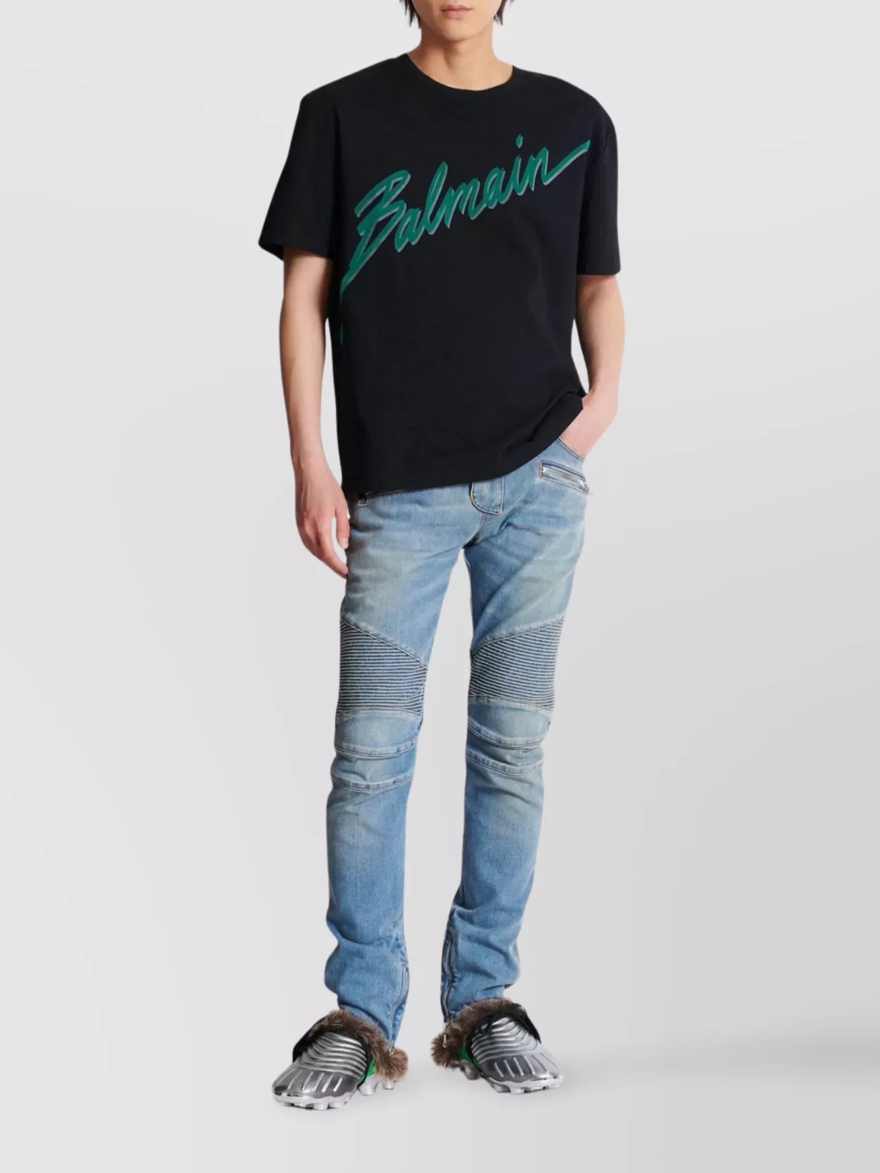 Balmain Crew Neck Flocked Letter T-Shirt