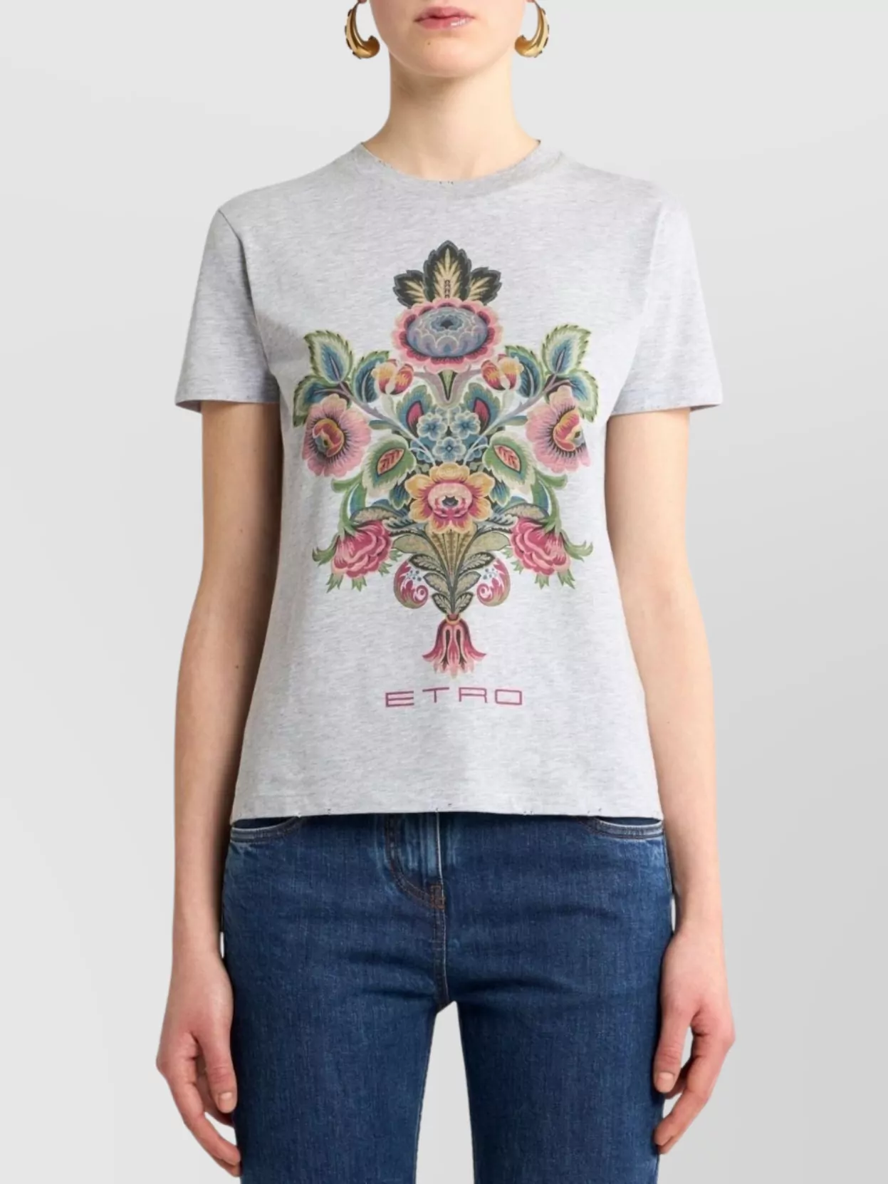 Etro Floral Crew Neck Short Sleeve Top In Gray