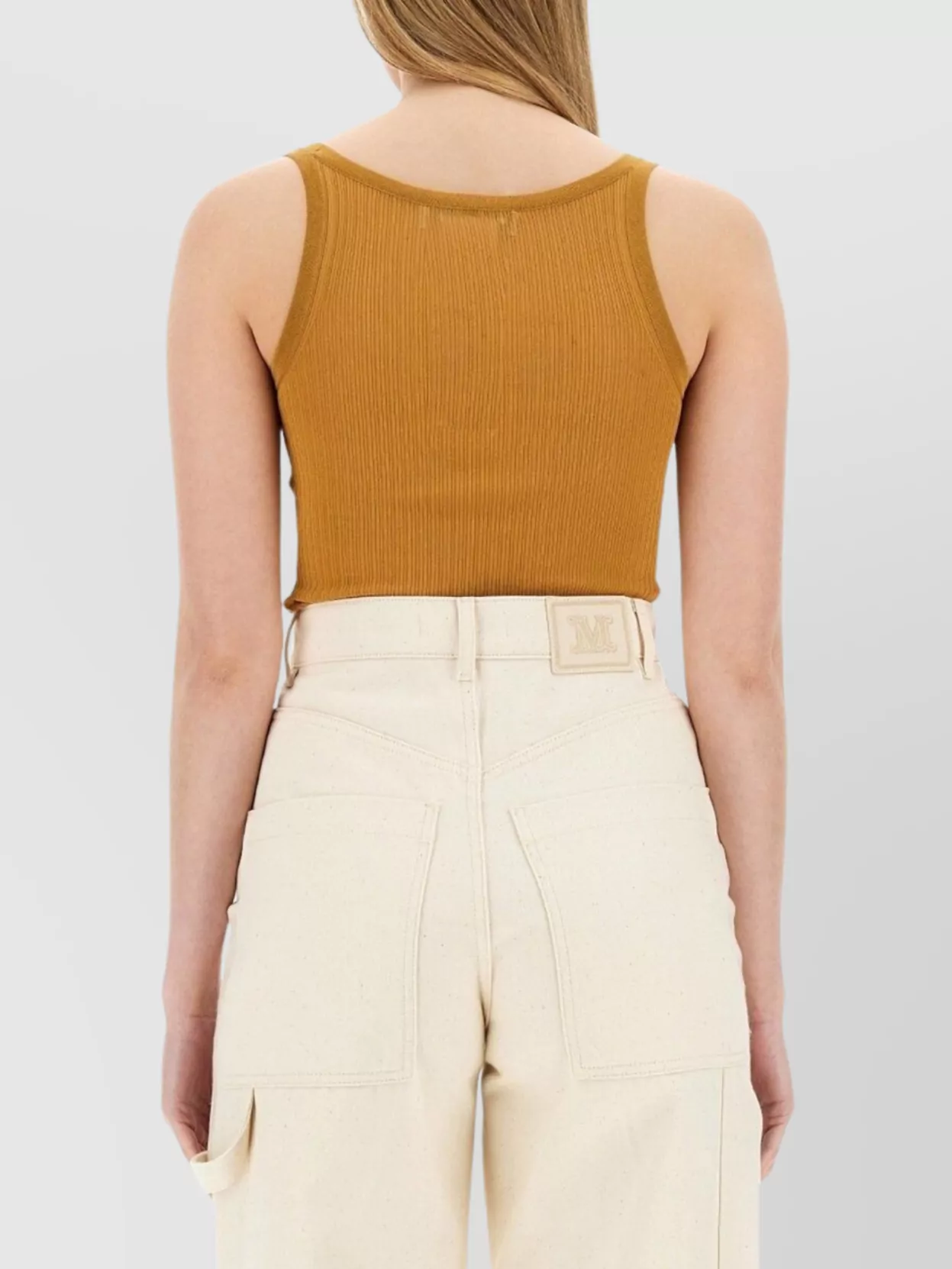 Max Mara Fitted Ribbed Scoop Neck Tank Top In Brown