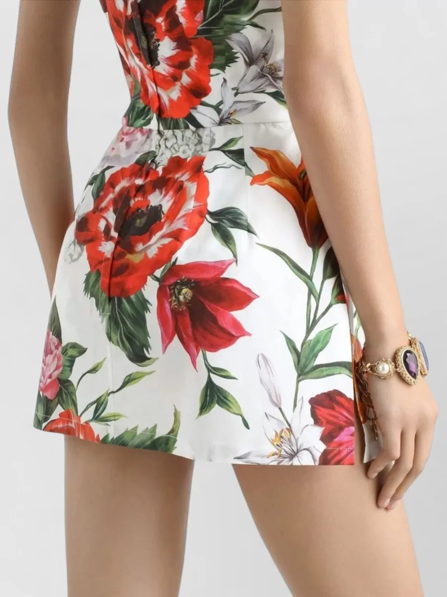 Dolce&Gabbana Floral Mini Dress Sweetheart Neckline Straps