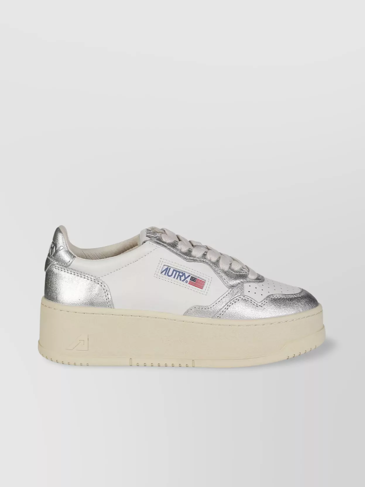 Autry White And Silver Low Top Platform Sneakers With Logo