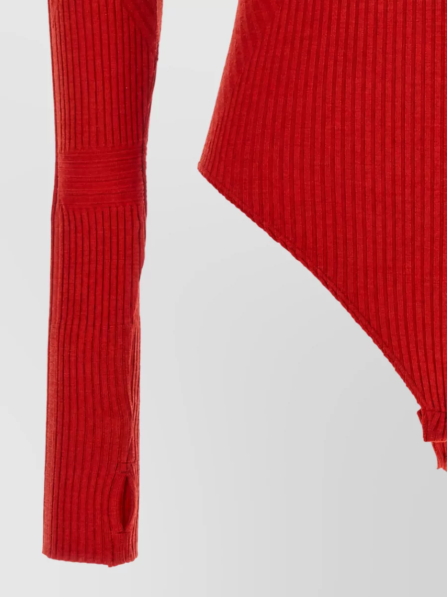 Perfect Moment Ribbed Wool Blend High Neck Long Sleeve Bodysuit