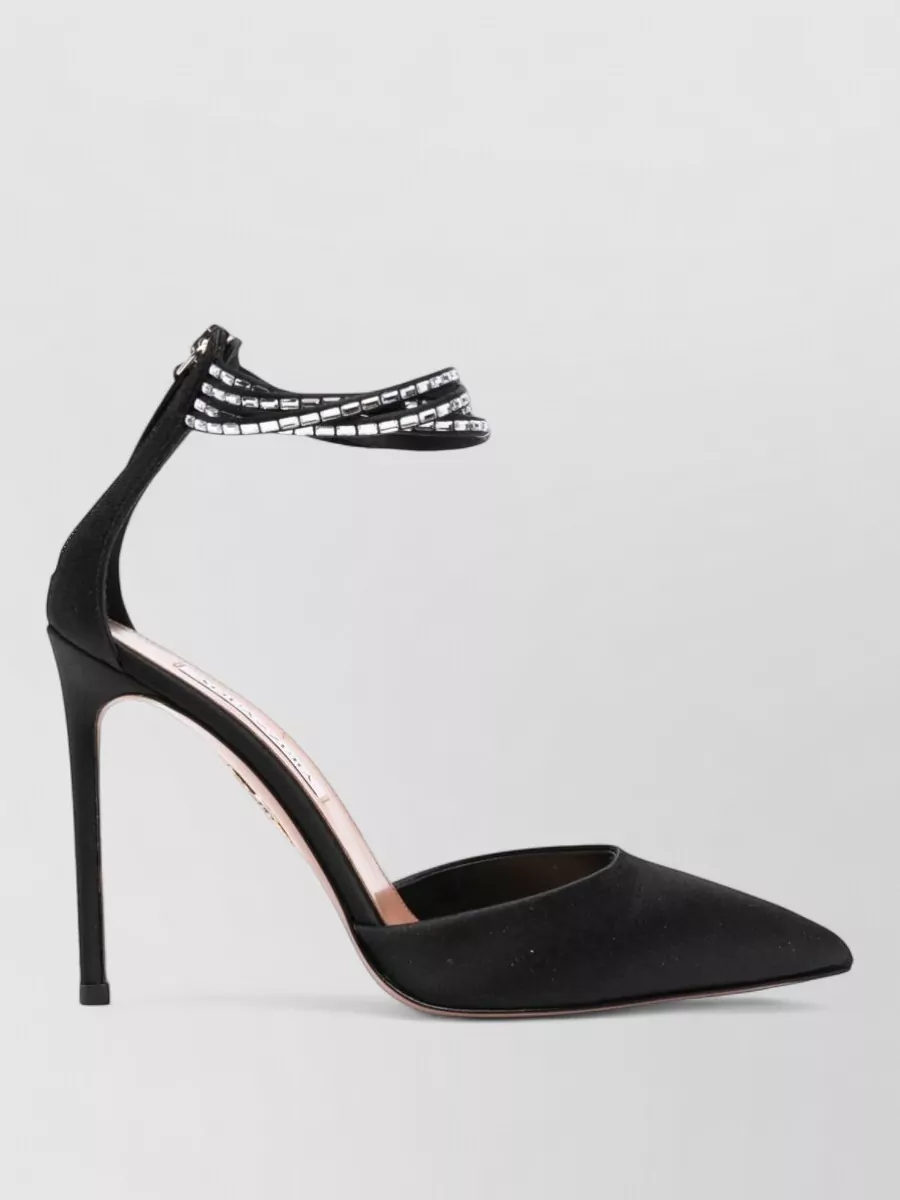 Aquazzura Embellished Satin Ankle Strap Pumps