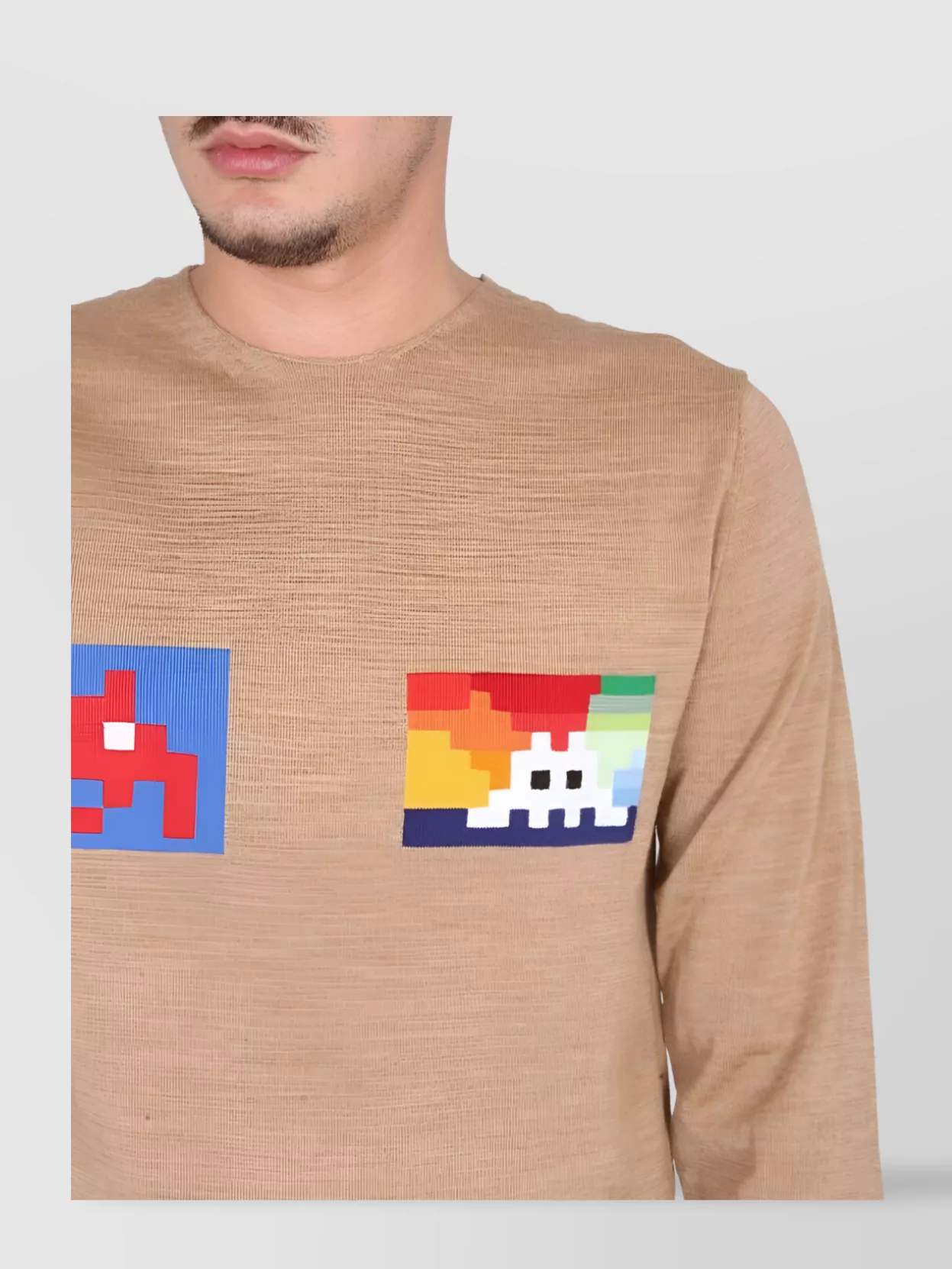 Comme Des Garçons Crew Neck Wool Jersey Sweater Graphic Design