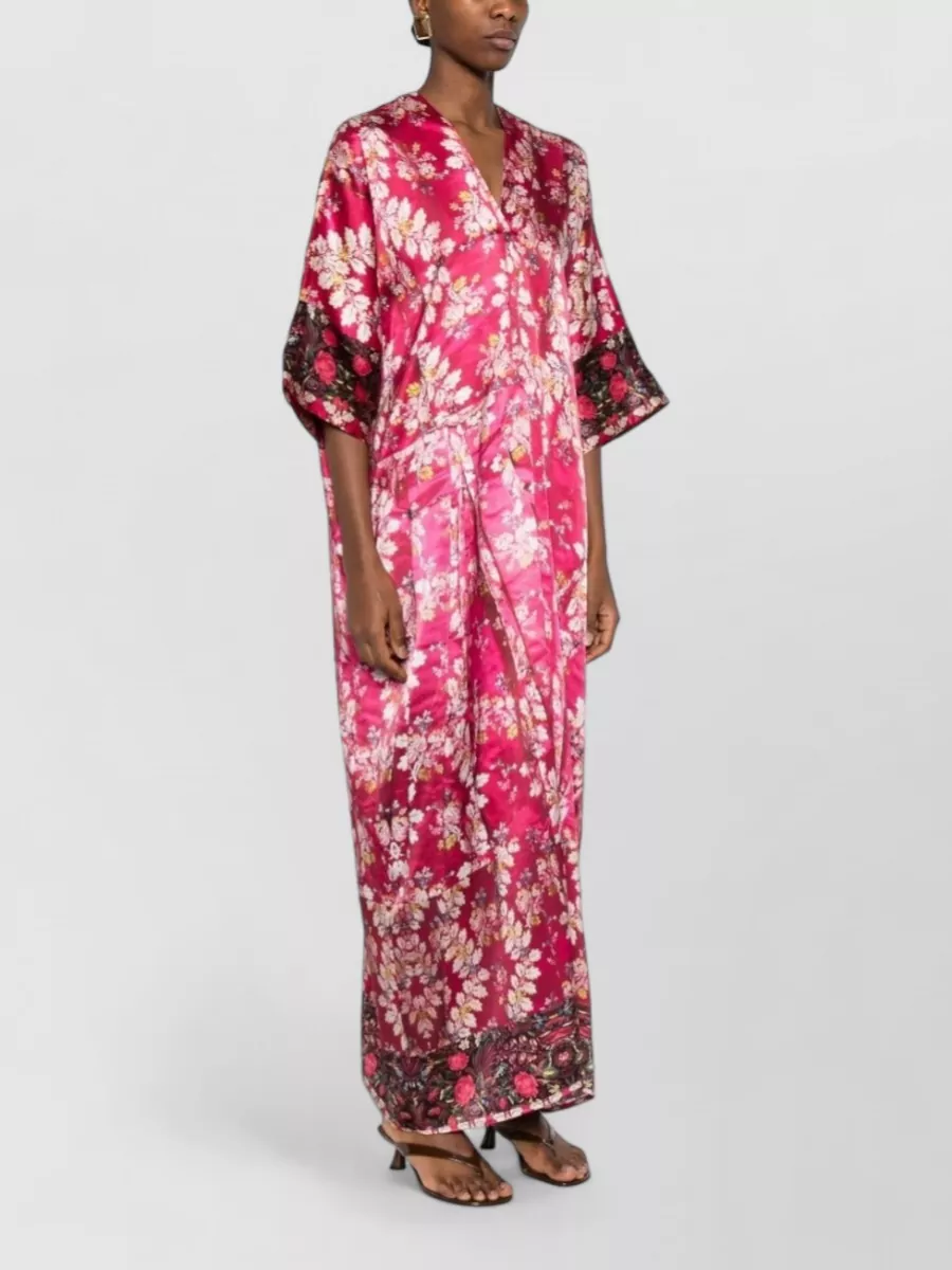 Pierre Louise Mascia Silk Floral-Print V-Neck Short-Sleeve Maxi Dress