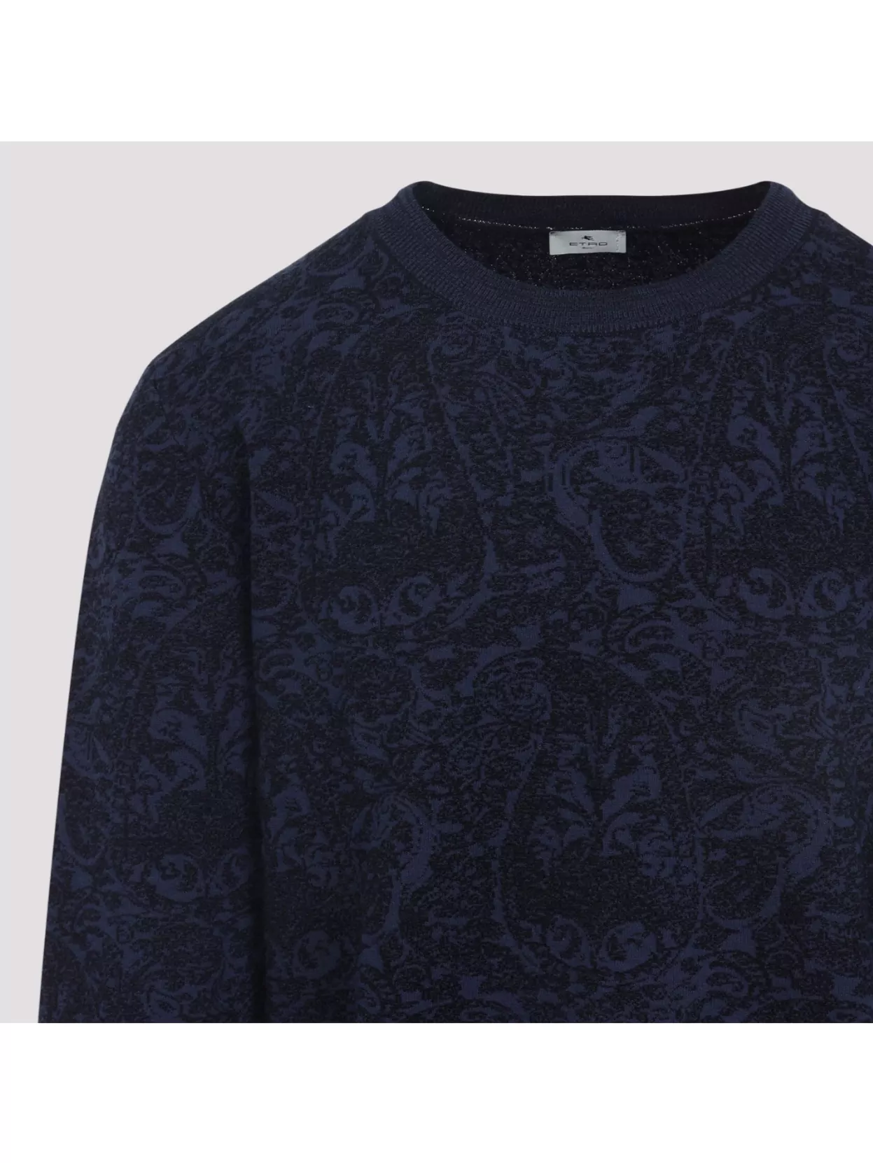 Etro Blue Sweater With Paisley Print In Cotton-wool Blend In Blue