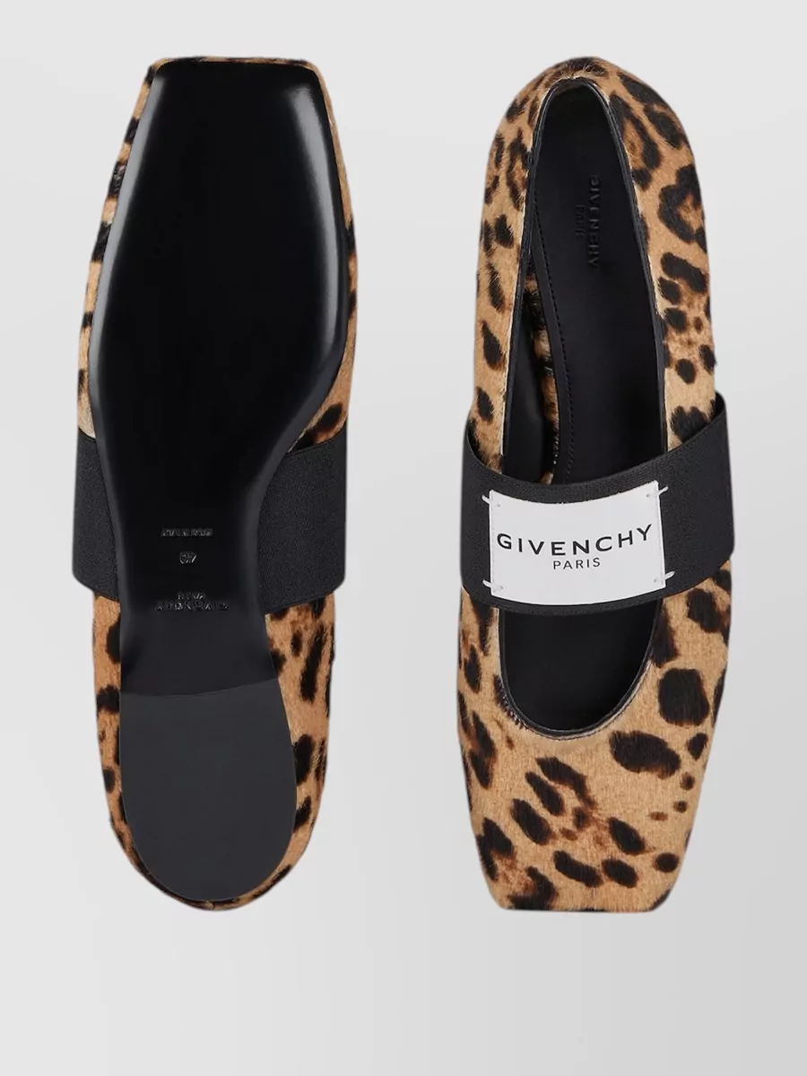Givenchy Leather Leopard-Print Square-Toe Ballerinas