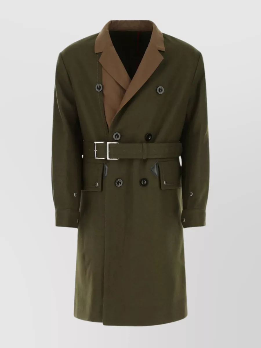 Shop Sacai Waist Belted Trench Coat With Wide Lapel In Brown