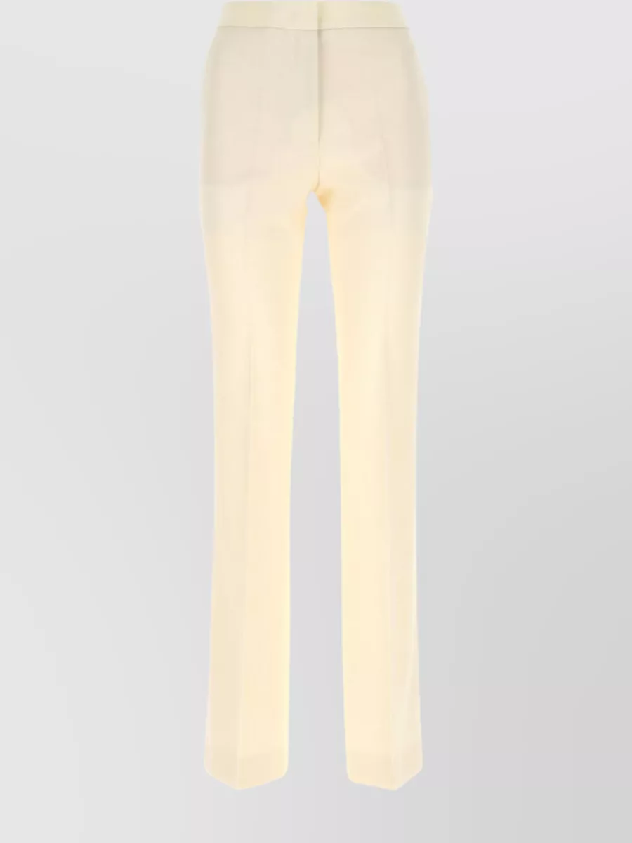 Shop Moschino Pleated Straight Wool Pants With Seam Pockets In Cream