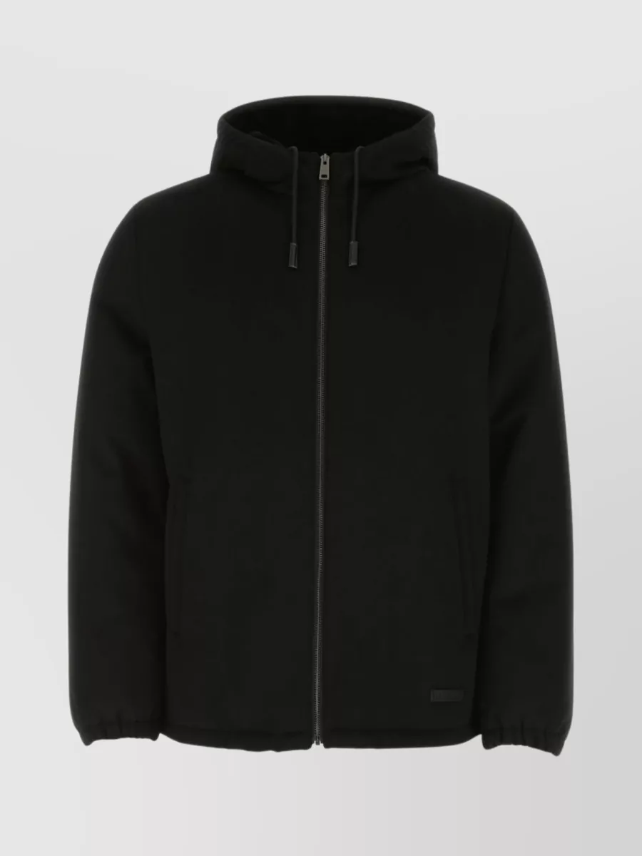 Shop Prada Cashmere Hooded Jacket With Drawstrings And Elastic Cuffs In Black
