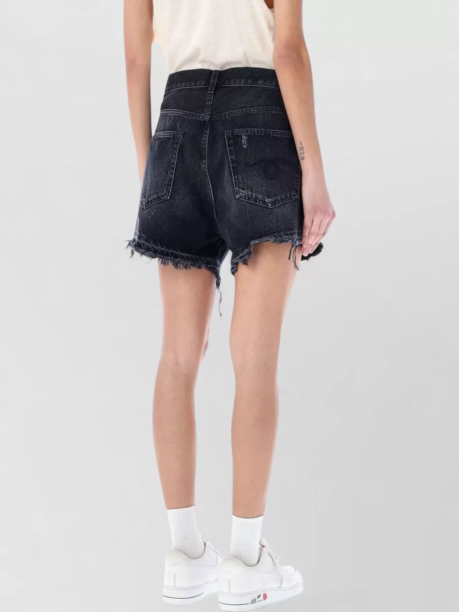 R13 Denim Asymmetric Distressed Short Shorts