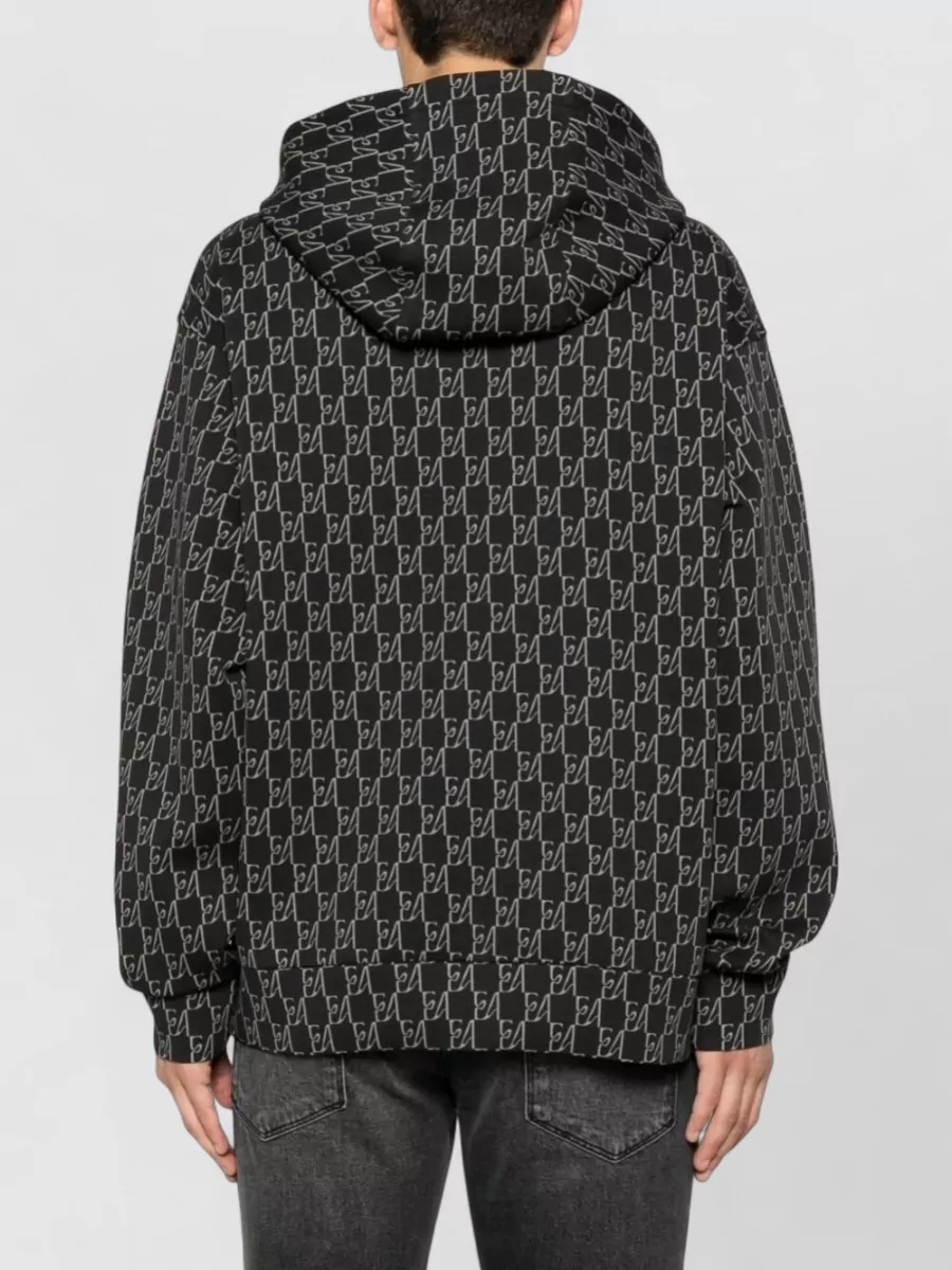 Emporio Armani Ribbed Cuff Monogram Print Hoodie