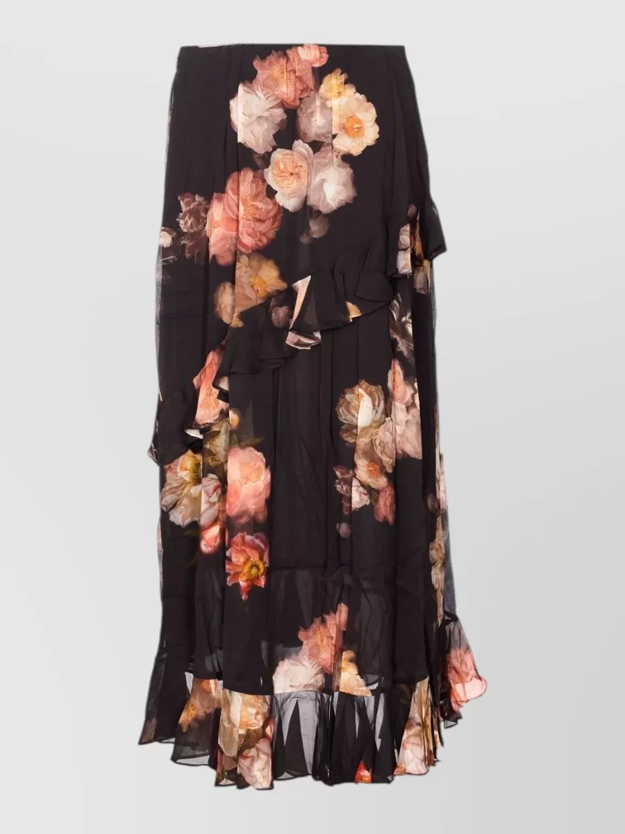 Zimmermann Floral asymmetric ruffled midi skirt