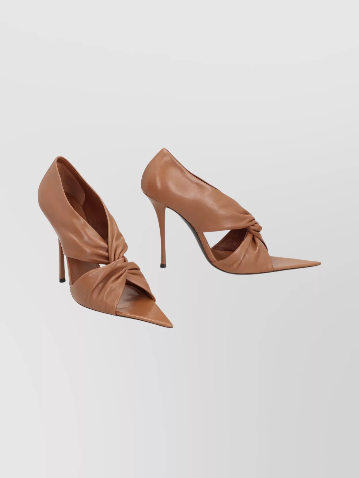 Saint Laurent Leather Pumps With Cut-out And Knot Detail In Brown