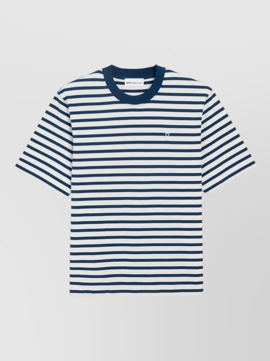 Ami Paris Striped Boxy Fit Cotton T-Shirt