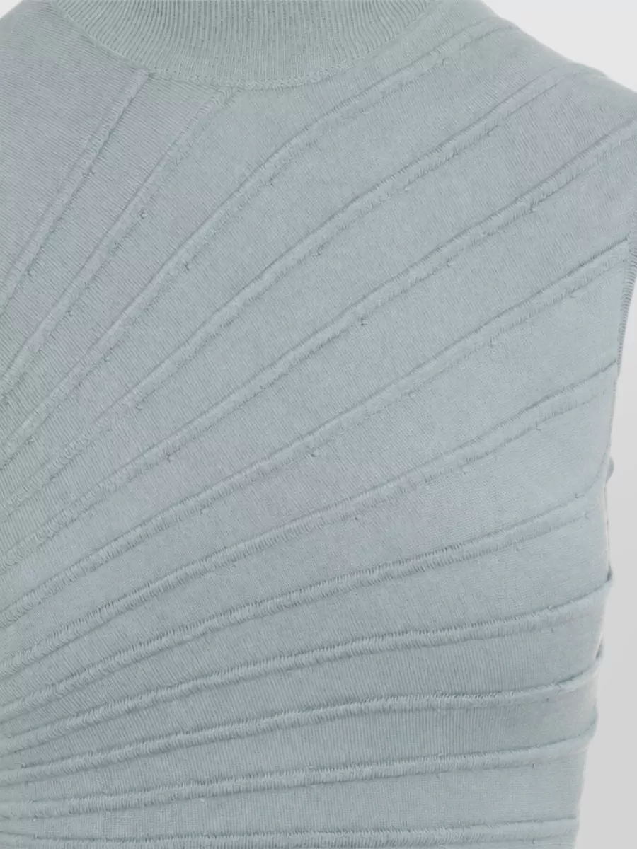 Alaïa Wool Sleeveless High-Neck Ribbed Pleated Asymmetric Midi Dress