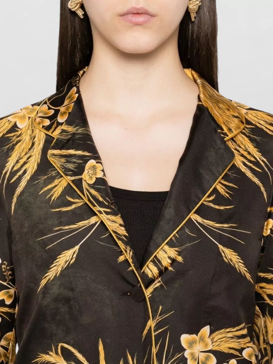 F.r.s For Restless Sleepers Silk Floral-Print Mandarin-Collar Long-Sleeve Shirt