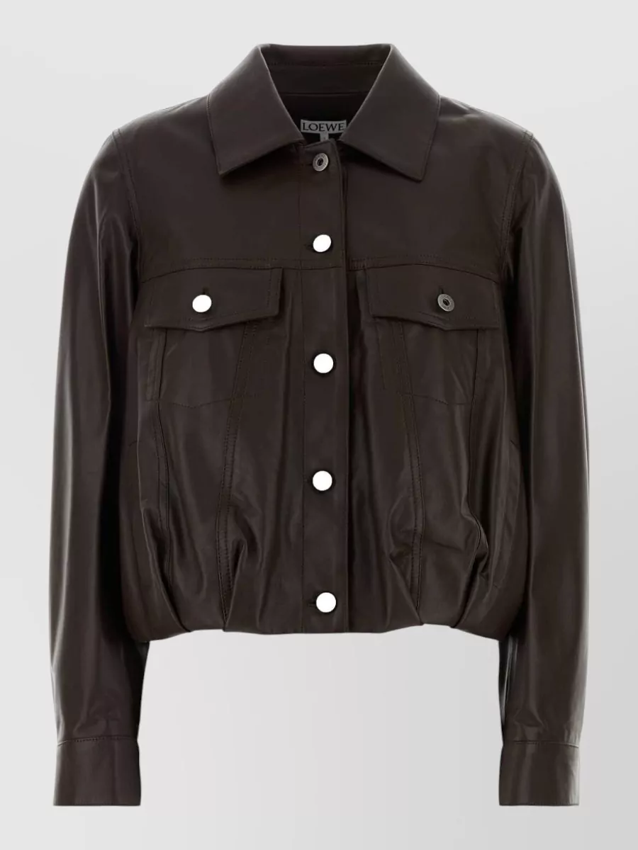 Loewe leather jacket long sleeves collared neck pockets