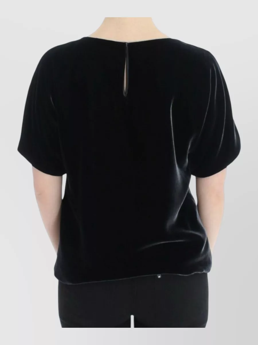 Dolce&Gabbana Velvet Short-Sleeve Round-Neck Blouse