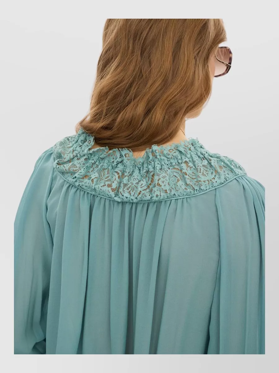 Chloé Silk Cropped Ruffled Long-Sleeve Blouse