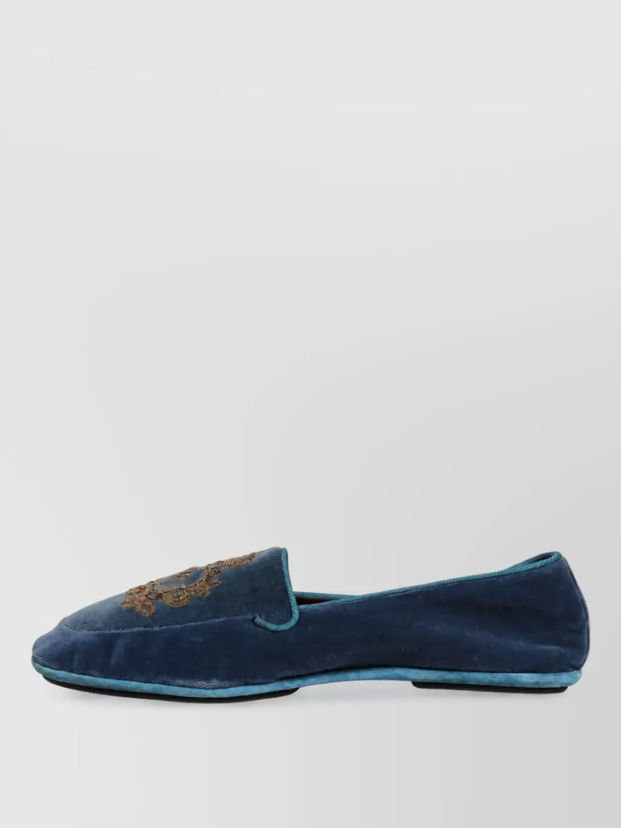Dolce&Gabbana Leather Velvet Embroidered Slippers