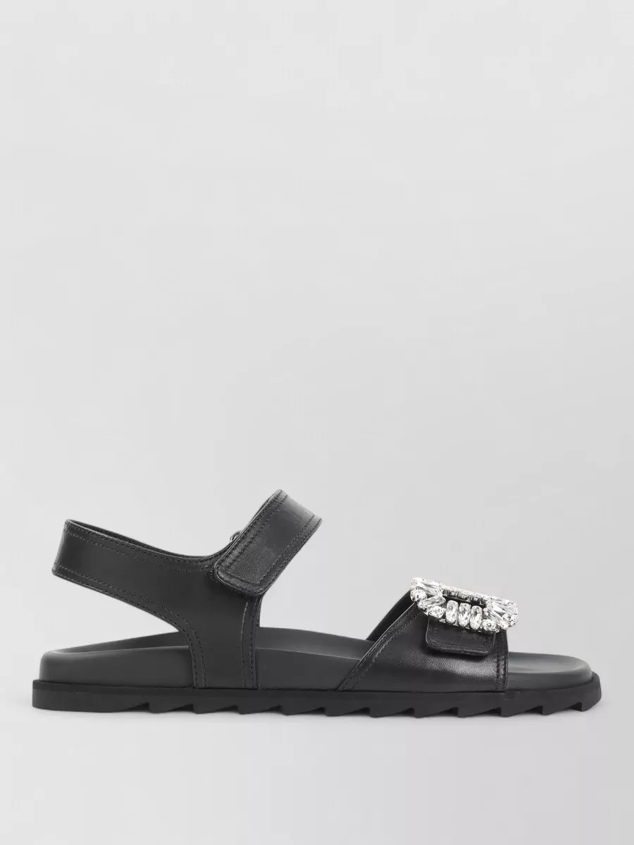 Roger Vivier Leather Crystal-Embellished Slides