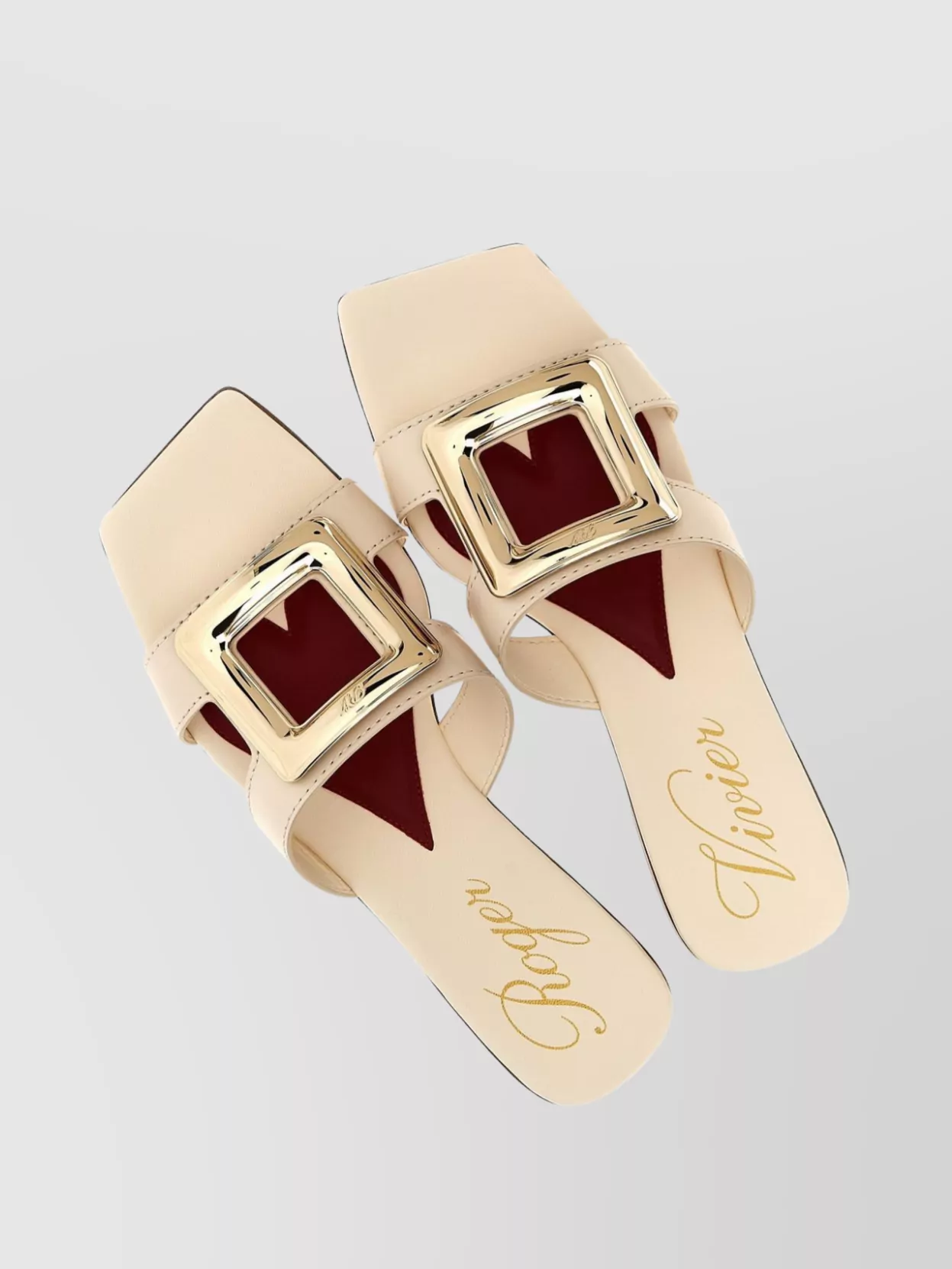 Roger Vivier Square Toe Mule Sandals With Gold-Tone Buckle