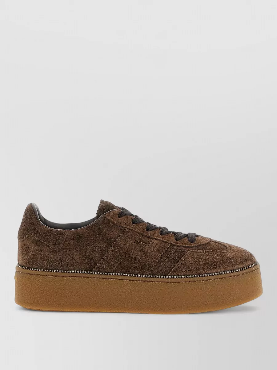 Hogan Leather Rhinestone-Embellished Platform Lace-Up Sneakers