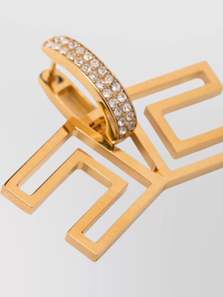 Elisabetta Franchi Geometric Drop Earrings Gold Crystal Pair